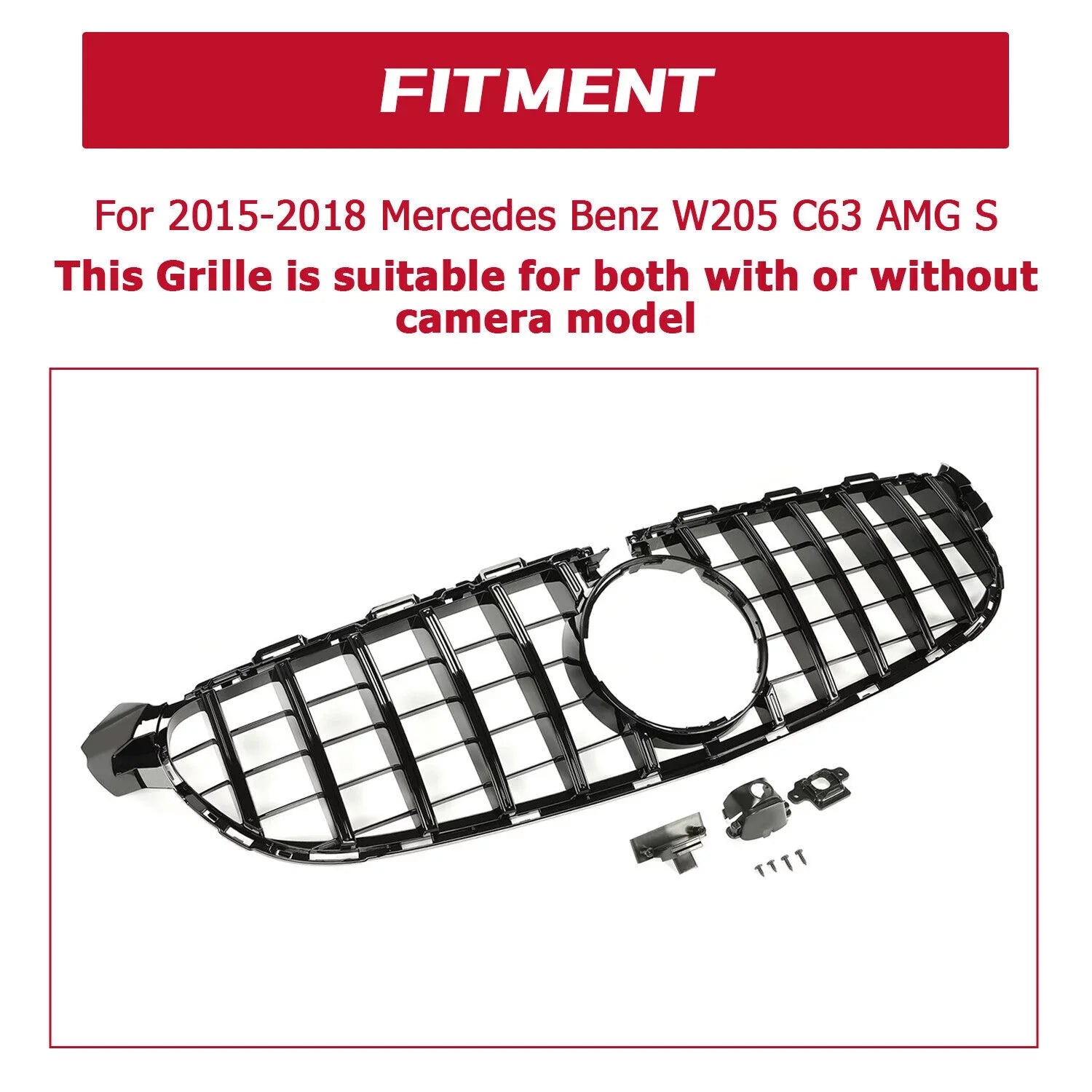 Kojem Front Bumper Grille for 2015 2016 2017 2018 Mercedes Benz W205 C63 AMG S Black Painted for Both with Or without Camera Model Shield