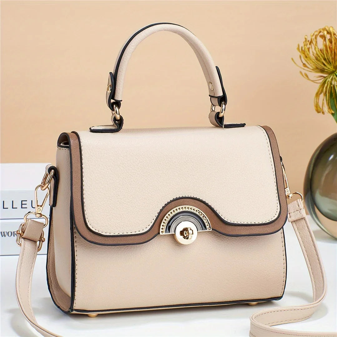 Junior Color Ontrast Handbags, Trendy Turn Lock Crossbody Bag, Women's Flap Square Purses