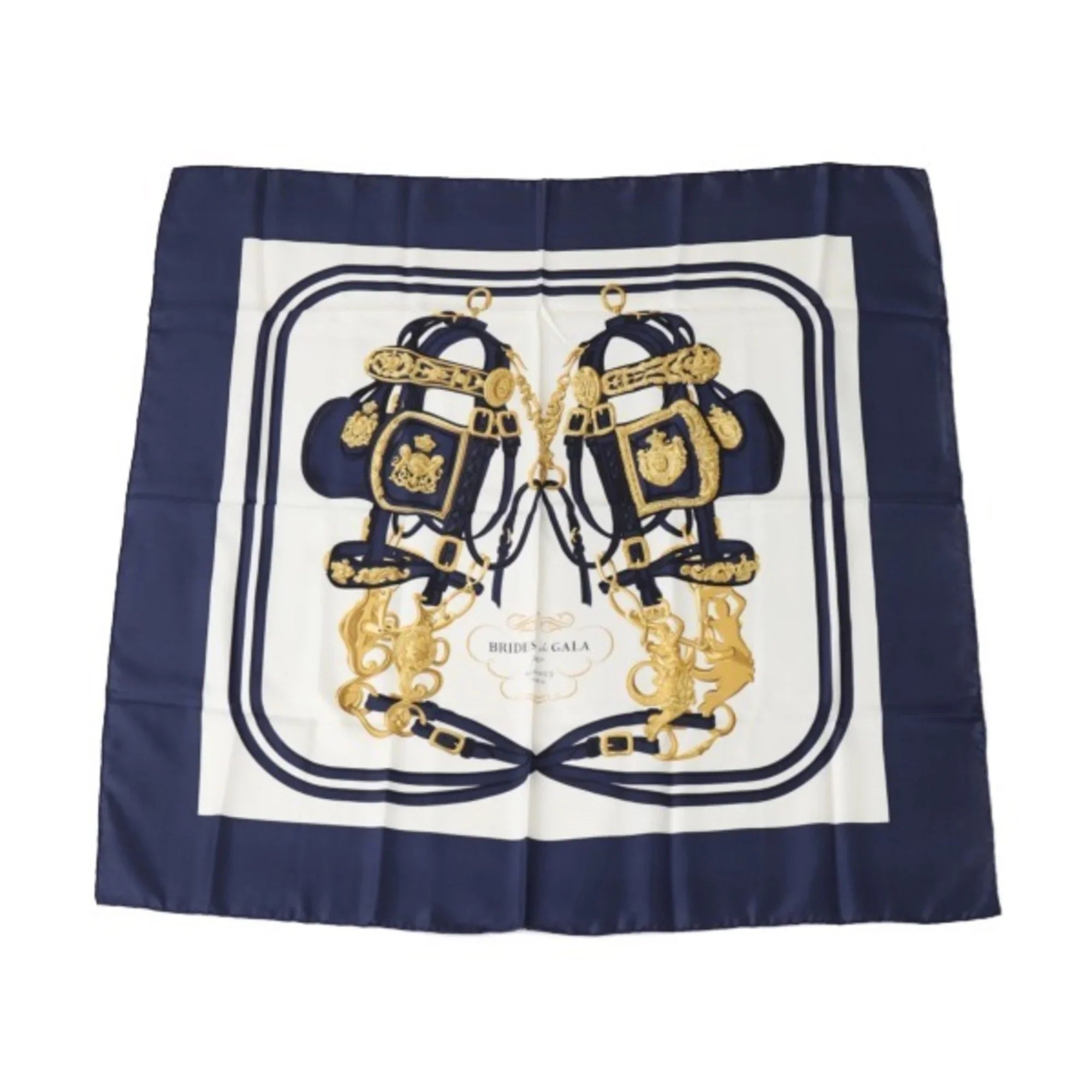Pre-Owned HERMES BRIDES de GALA Carre90 Hermes Blue Scarf (Good)