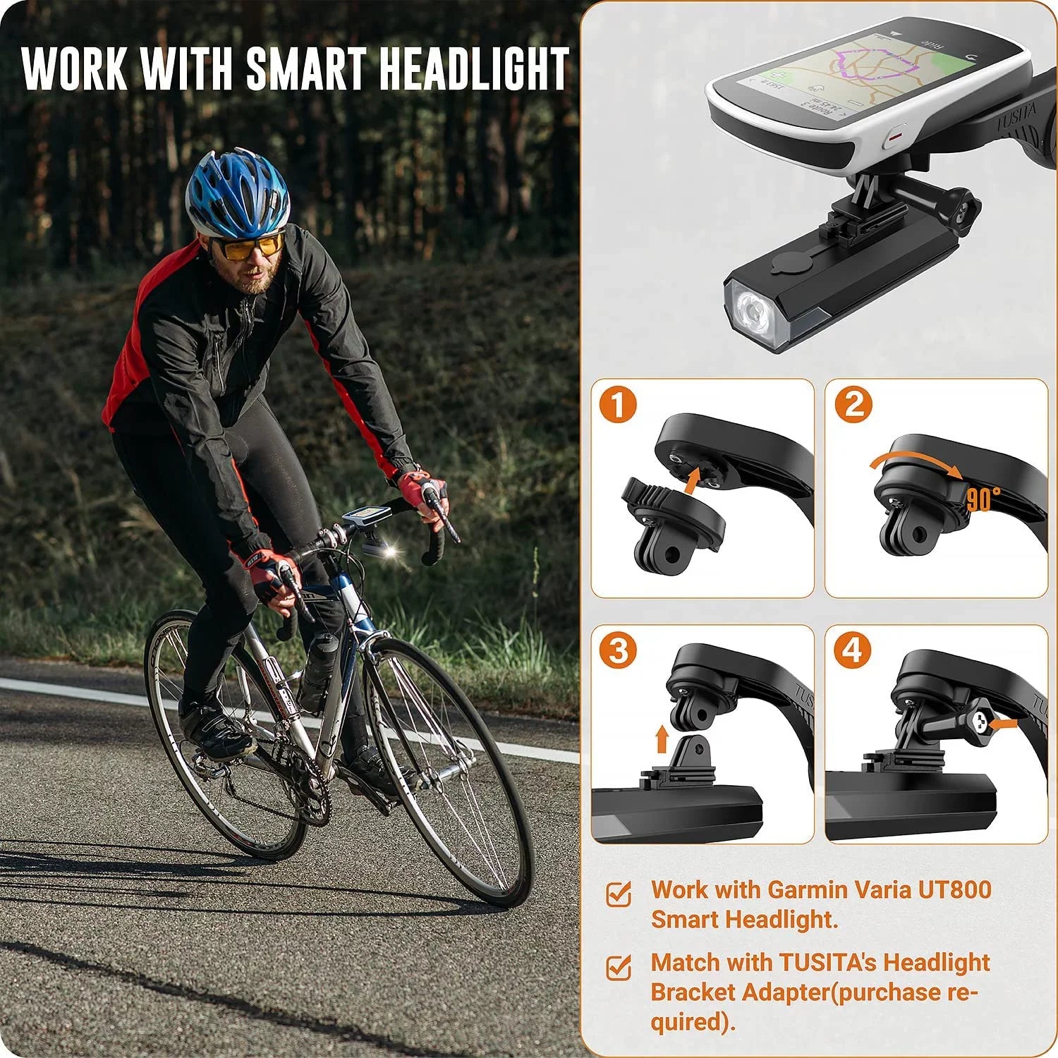 Flush Out Front Mount and Quarter-Turn to Friction Flange Mount Adapter Fitting with Garmin Edge GPS Bike