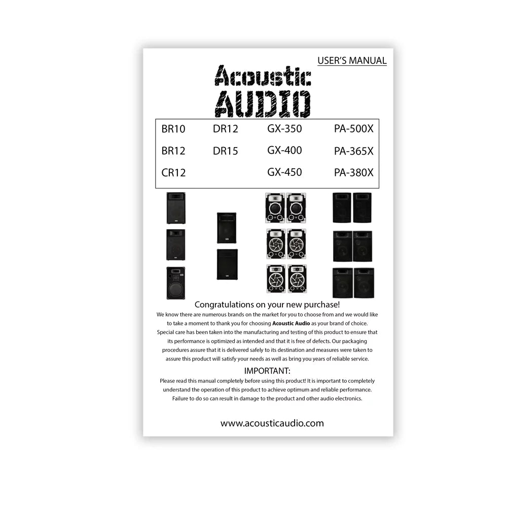 Acoustic Audio CR12 Passive 12" DJ Speaker 3-Way PA Karaoke Band Home Monitor