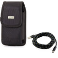 Rugged Resilient Canvas Case Holster Metal Belt Clip w Black Resilient Braided 10ft Long Type-C Cable Rapid Charger Sync USB Wire Y4P for Nokia 3.1 Plus - OnePlus 5T, 6, 6T, 7 Pro - Razer Phone 2