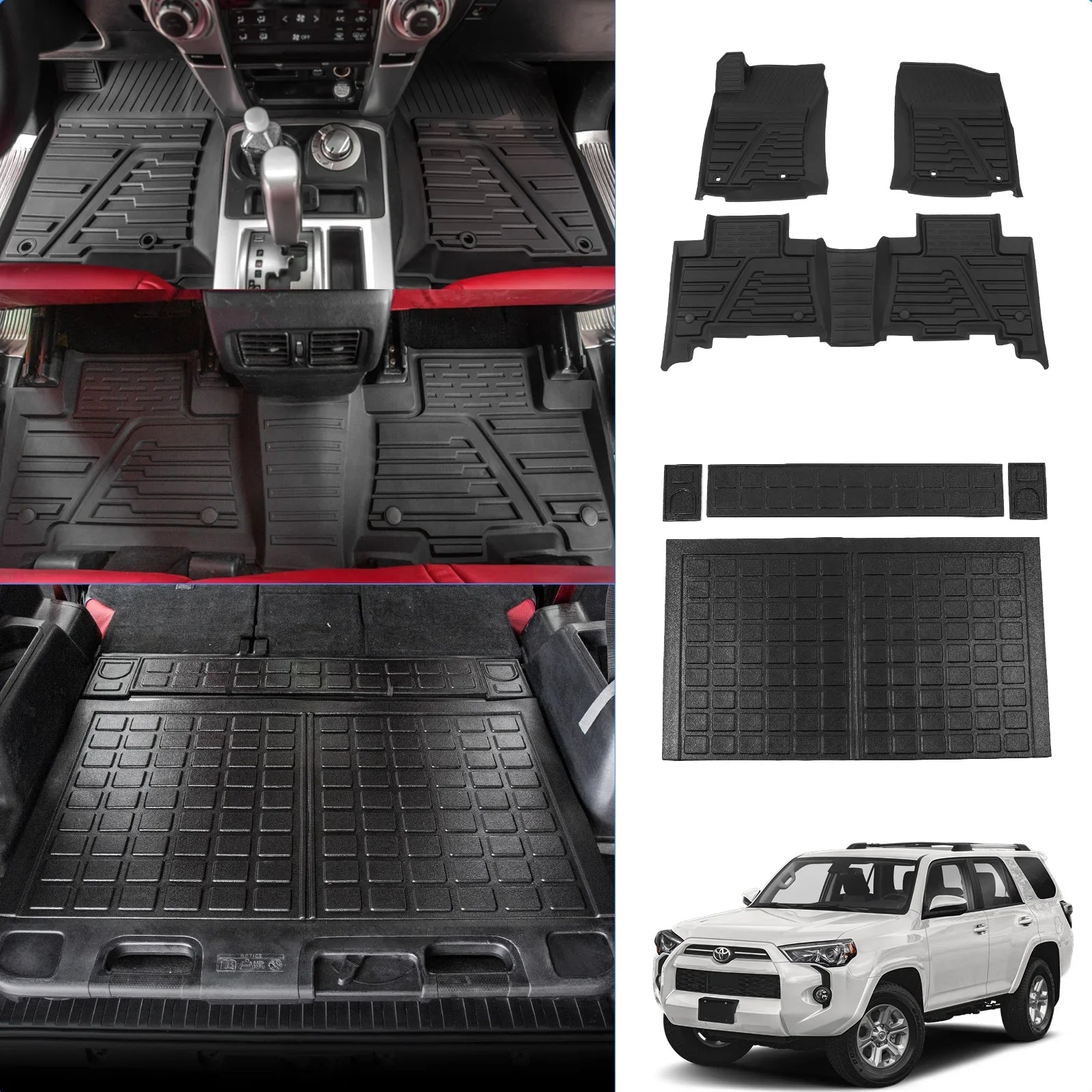 Floor Mats Suitable with Toyota 4Runner 2013-2023 Trunk Mat Cargo Liner Cargo Mat All Environment Trunk Liner 2022 4 Runner Accessories (Trunk Mat+Floor Mats,Fit W/Sliding Tray)