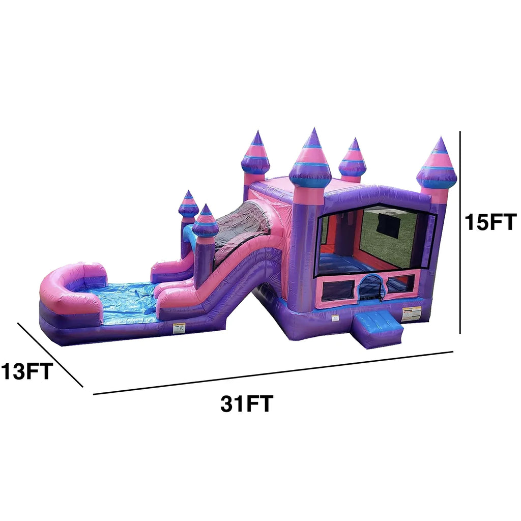 JumpOrange Commercial Grade Inflatable Bouncer with Dual Slide, for Adults and Kids, Wet Dry Use, Includes Heavy Duty Blower, Stakes and Storage, Blowup Playset, Princess Pink Purple