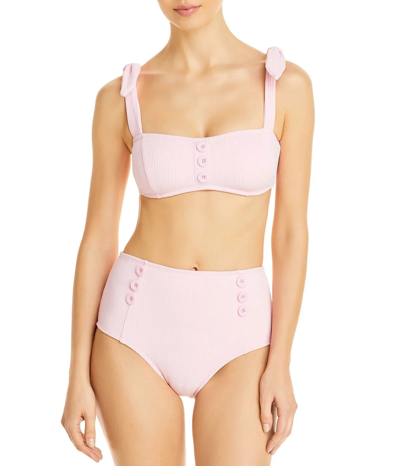 Shoshanna Ribbed Tie Strap Bikini Top, Pink, C