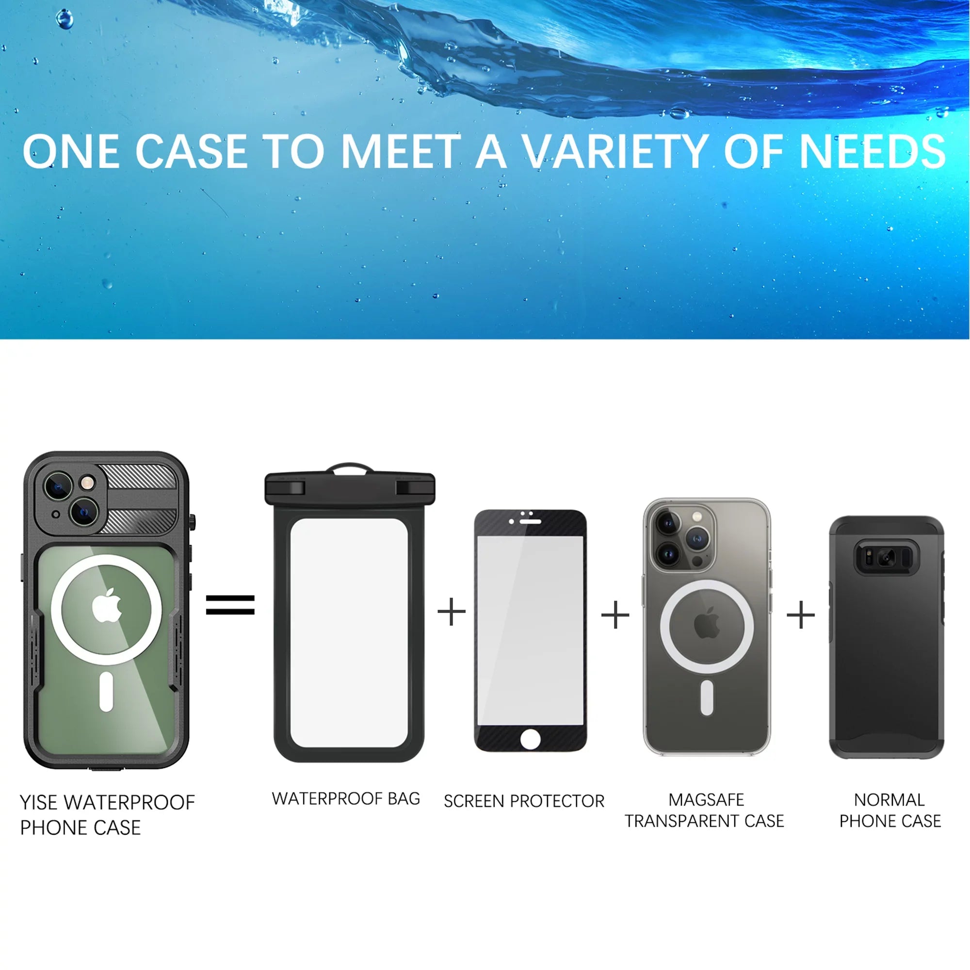 for iPhone 14 Case Magsafe, Waterproof with Built in Screen Protector, Heavy Duty Protective Wrap Phone Case iPhone 14 6.1 inch for Women/Men, Black