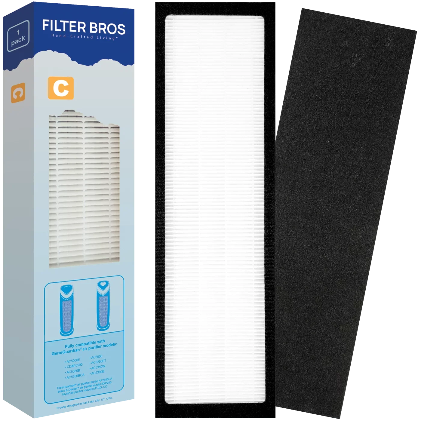 Filter Bros Filter C Suitable With GermGuardian FLT5000 - AC5000, AC5000E, HEPA Replacement For Home Air Cleaner Purifiers, AC5300B, AC5250PT With Technologies and AC5350B, AC5350BCA, AC5350W, AC530