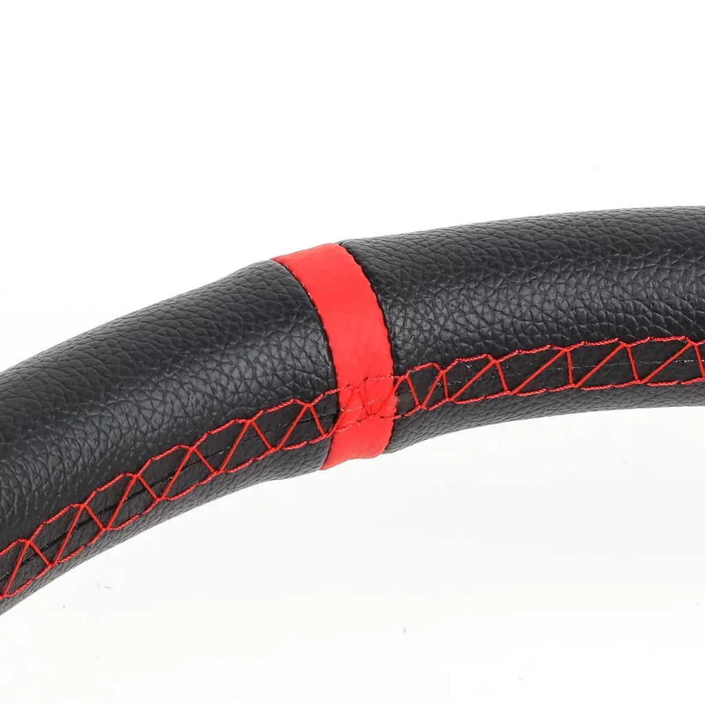 D Motoring SW-T520-SL-RD 350mm Silver 6-Bolt Spoke Red Stitched PVC Leather Racing Steering Wheel