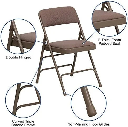 4 Pack HERCULES Series Curved Triple Braced & Double Hinged Beige Fabric Metal Folding Chair