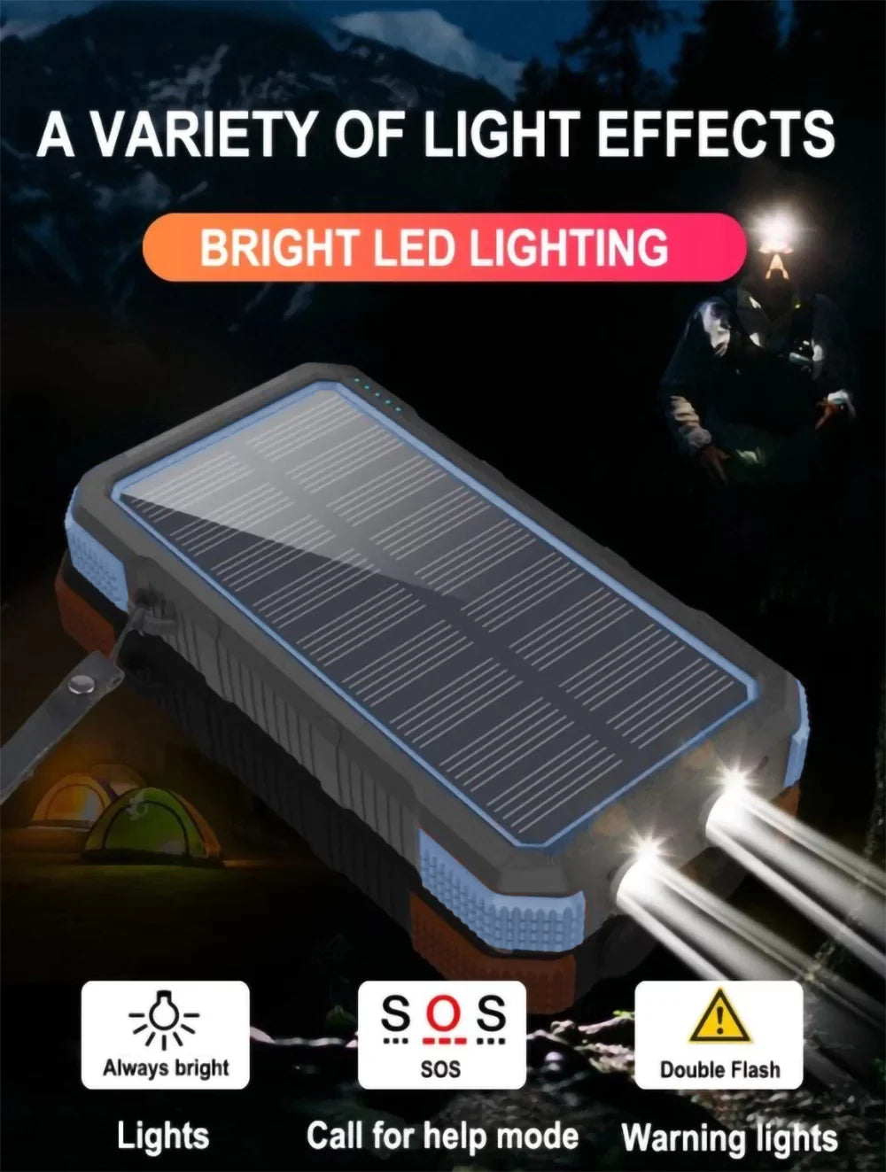 Portable Wireless Charging Power Bank Solar Powered 26800mAh Outdoor Charger