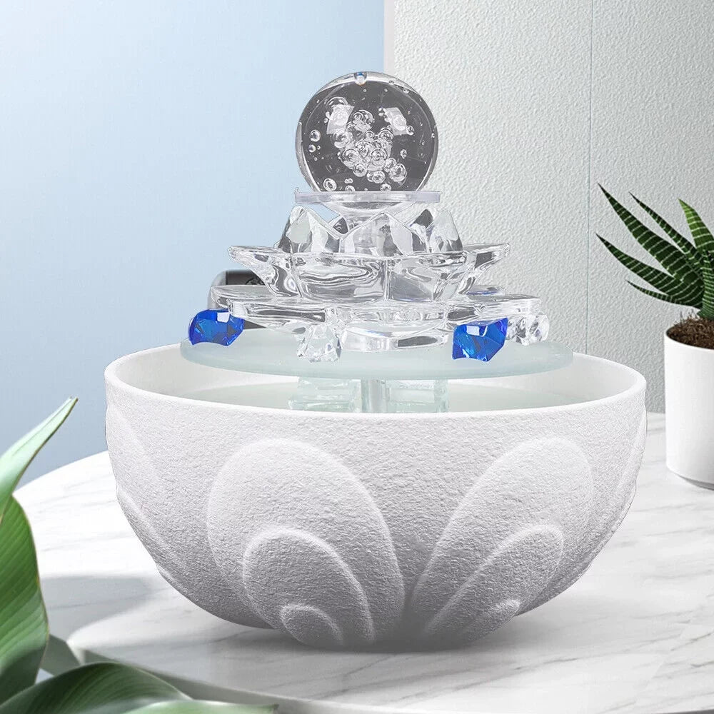 Desktop Water Fountain, Teahouse Desktop White Crystal Lotus Fountain Ornament Flowing Water Decor Office Waterfall Tabletop Fountain
