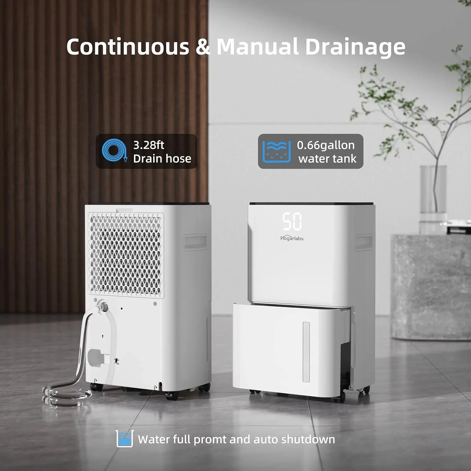 Open Box HOGARLABS 3500 Sq Ft 50 Pint Dehumidifier for Home with Drain Hose PD11C - WHITE