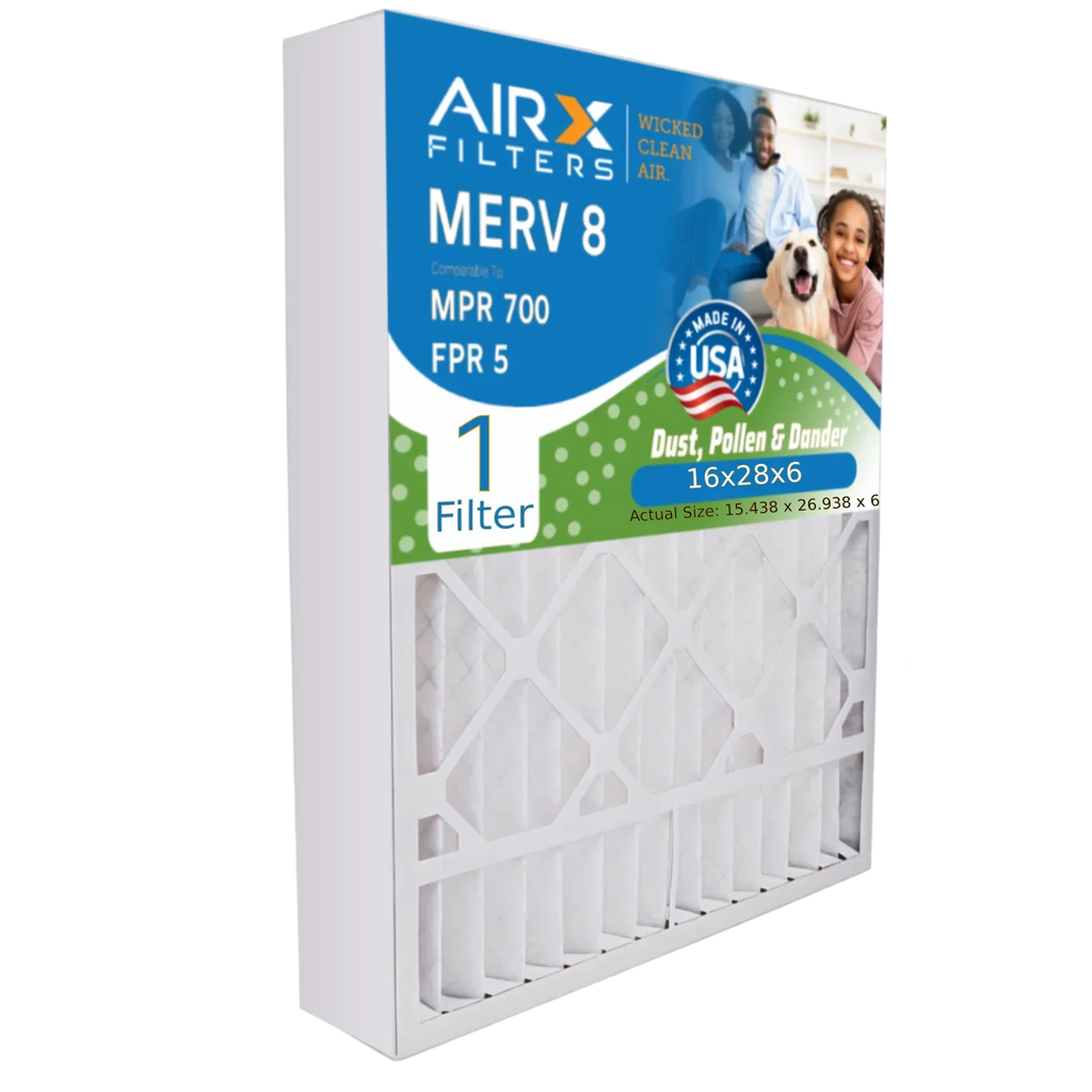 16x28x6 Air Filter MERV 8 Comparable to MPR 700 & FPR 5 Suitable with Aprilaire 401 Premium USA Made 16x28x6 Furnace Filter 1 Single Filter by AIRX FILTERS WICKED CLEAN AIR.