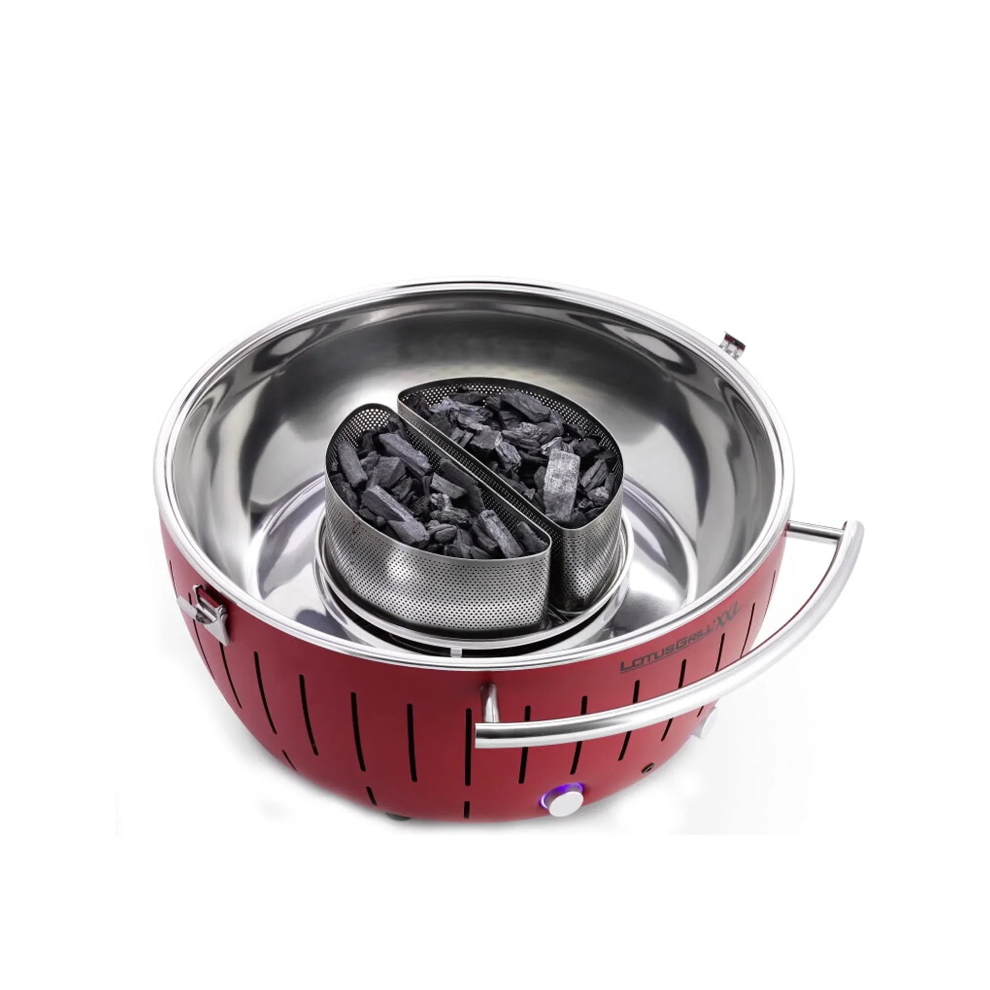 LotusGrill Smokeless Barbecue for Outdoor Dining with Glass Lid Wrap and Stand - Red