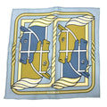 Pre-Owned HERMES CARRE NO Quadrige Horse 331061S Karenna Kare 20 Nano Scarf Muffler Blue Ciel/Gold/Blue Jean 100% Silk Hermes (Like New)