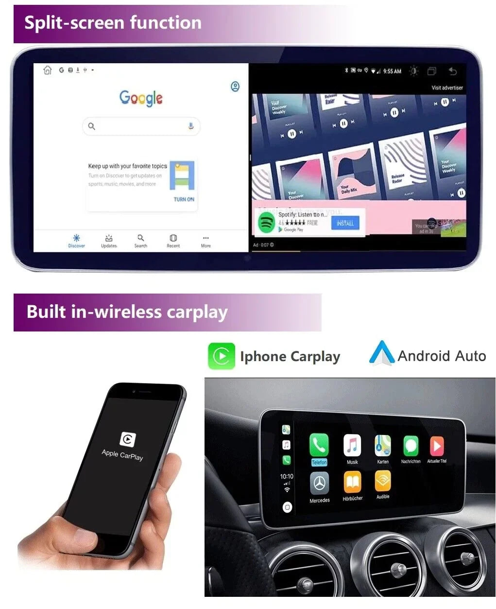 Road Top Android 12 Car Stereo 10.25" Car Touch Screen for Mercedes Benz B Class W246 2013-2015 Year Car with NTG4.5/4.7, 6GB+128GB Support Wireless Carplay & Android Auto & Mirrorlink