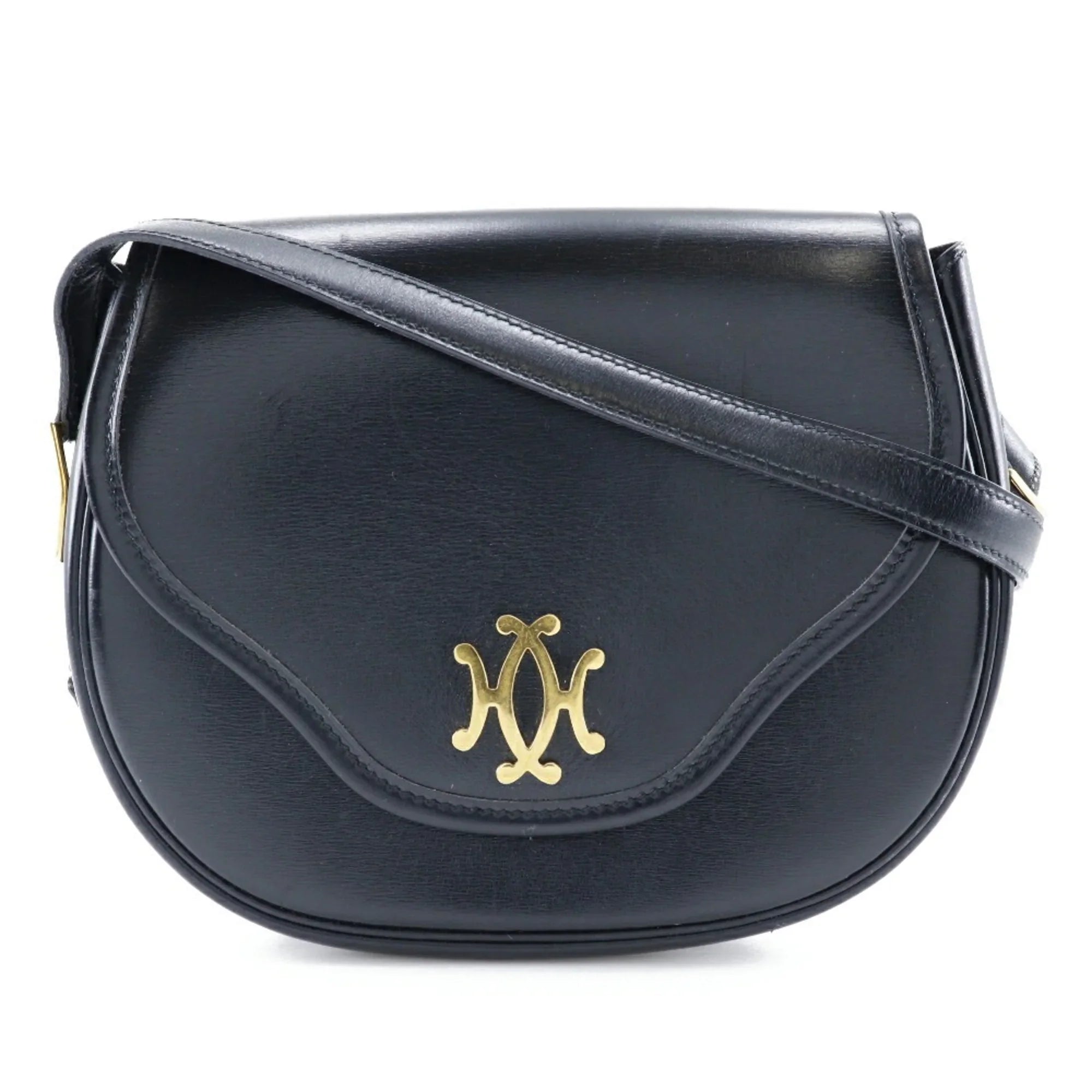 Pre-Owned Hermes HERMES Double H Shoulder Bag Vintage Calf Made in France 1983 Black/Gold Hardware 〇M Crossbody Snap Button Ladies (Fair)