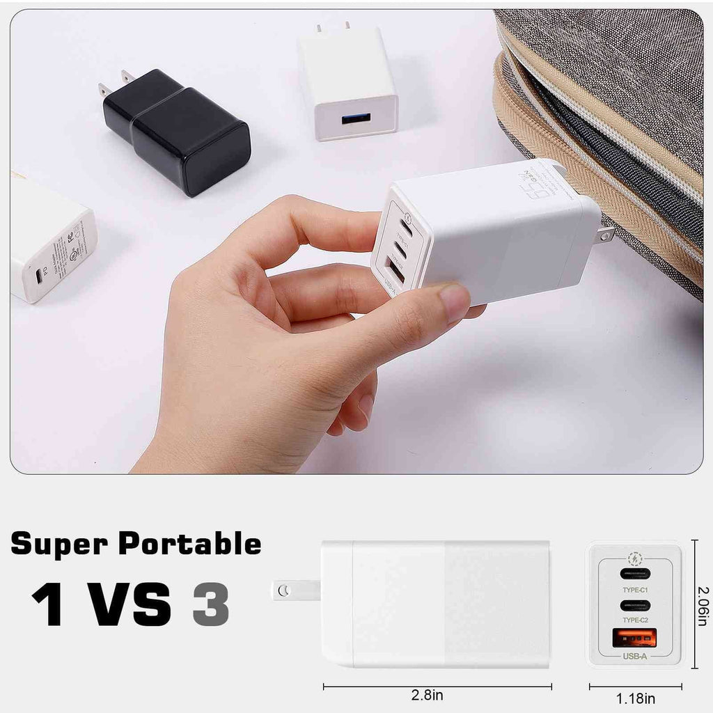 UrbanX 65W Fast Travel Charger with 3 Ports USB & Dual USB-C High-Speed Charging Suitable with Ulefone Power Armor 16 Pro/Armor 15/Power Armor 14 Pro/Power Armor 14/Armor 12 5G, iPhone, Samsung