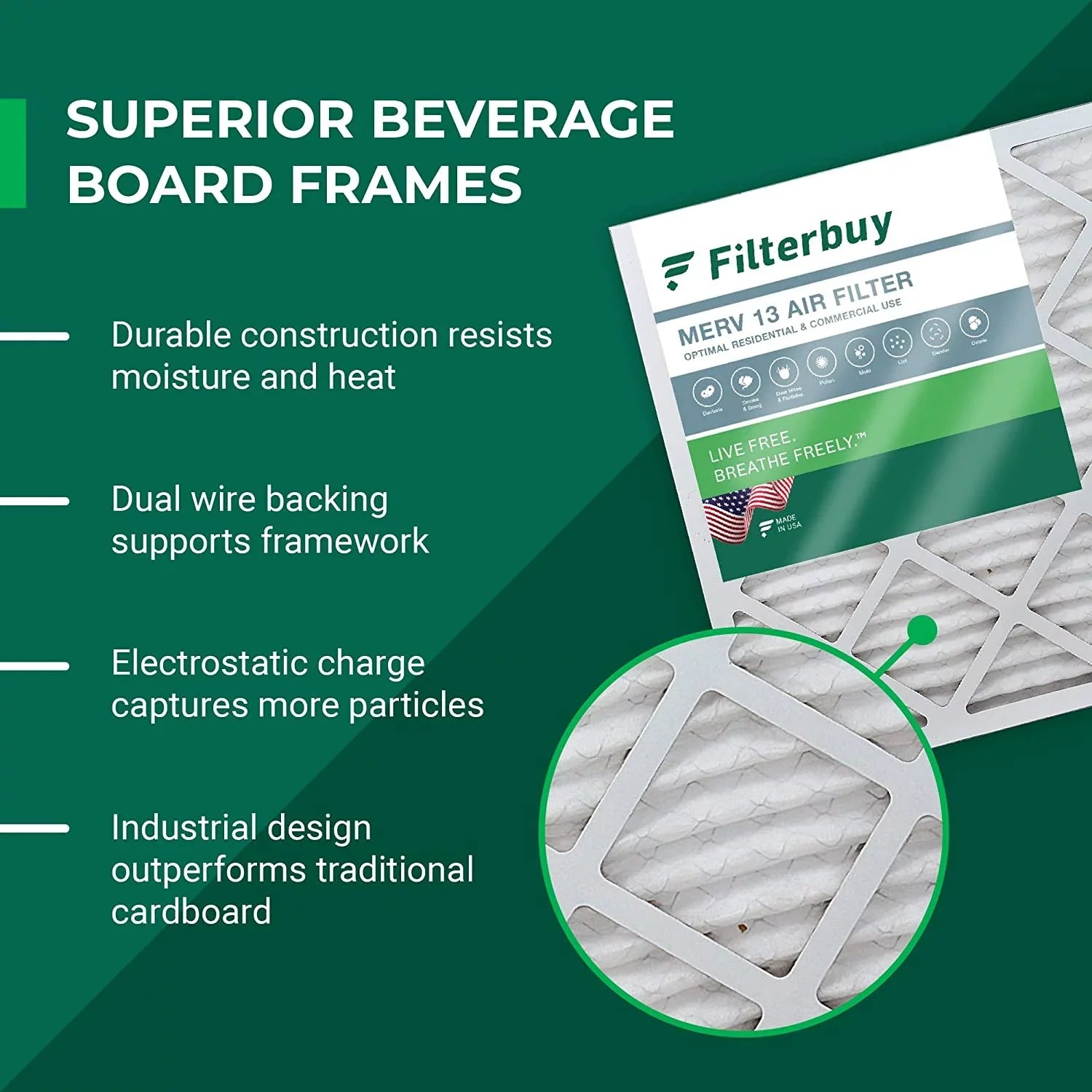 Filterbuy 12x25x1 MERV 13 Pleated HVAC AC Furnace Air Filters (4-Pack)