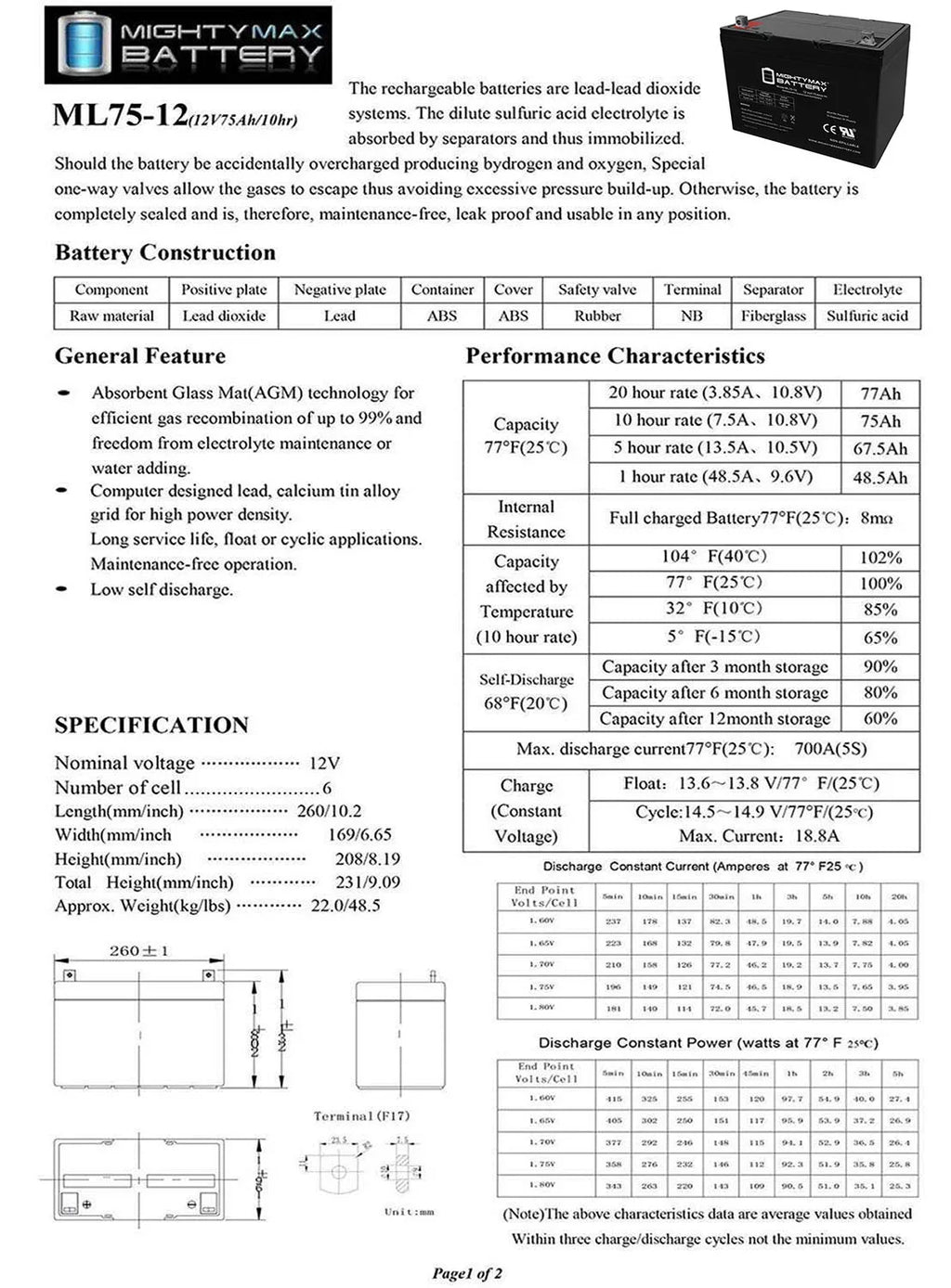 ML75-12 12V 75Ah Replaces Quantum Q6000Z, Pediatric, R-4000 Battery