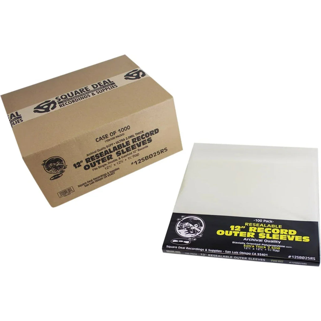 (1000) 12 Vinyl Record Outer Sleeves Extra Thick Resealable - Super Clear, Archival Grade - Premium 2.5 mil Thick - #12SB025RS