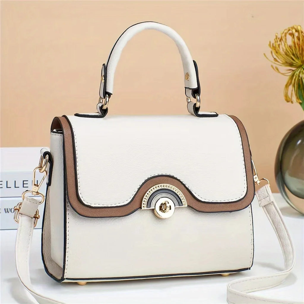 Junior Color Ontrast Handbags, Trendy Turn Lock Crossbody Bag, Women's Flap Square Purses