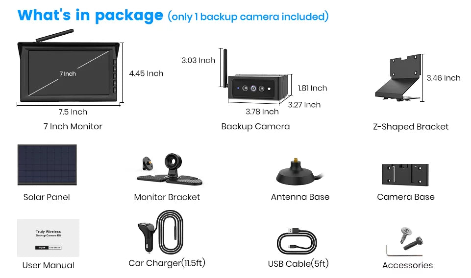 Auto-Vox Truck Wireless Backup Camera with 7" Monitor, Trailer Rear View Camera, Digital Reverse Camera for Camper, Vans