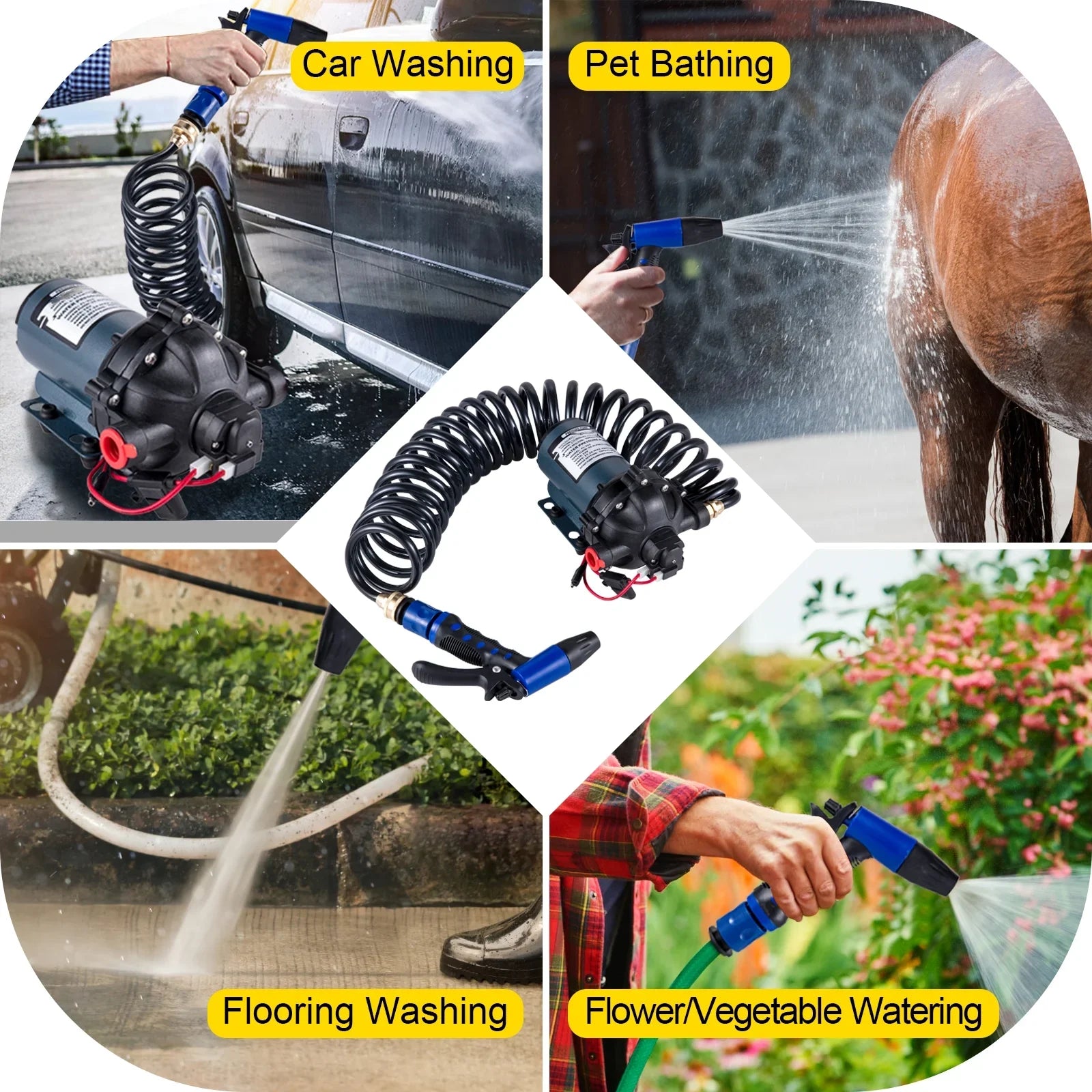BENTISM RV Water Pump 5.3 GPM 5.5 Gallons Per Minute 12V Water Pump Automatic 70 PSI Diaphragm Pump with 25 Foot Coiled Hose Washdown Pumps for Vessel Caravan Rv Marine Yacht