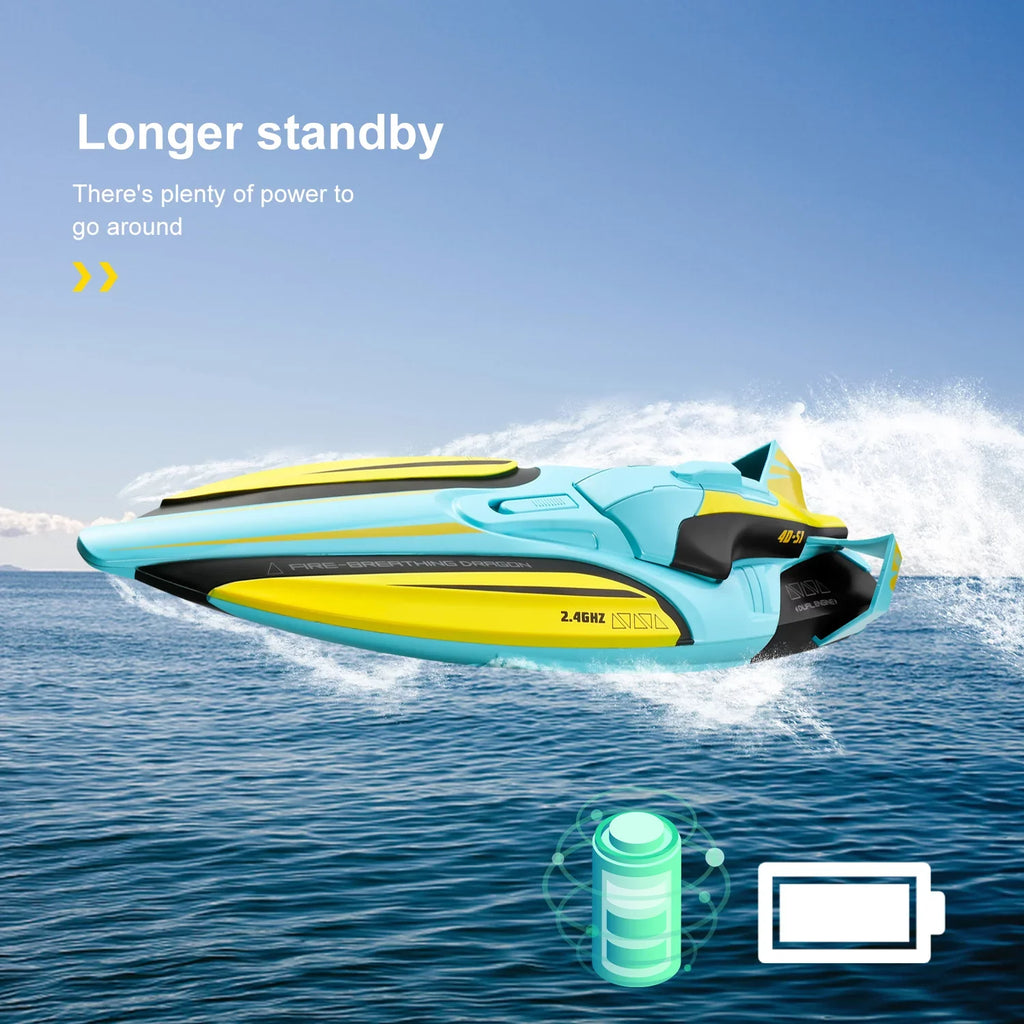 4DRC S1 RC Vessel - Remote Control Ship for Pools and Lakes, 4 Channel 2.4GHZ Remote Control, and Rechargeable Vessel Battery，Yellow