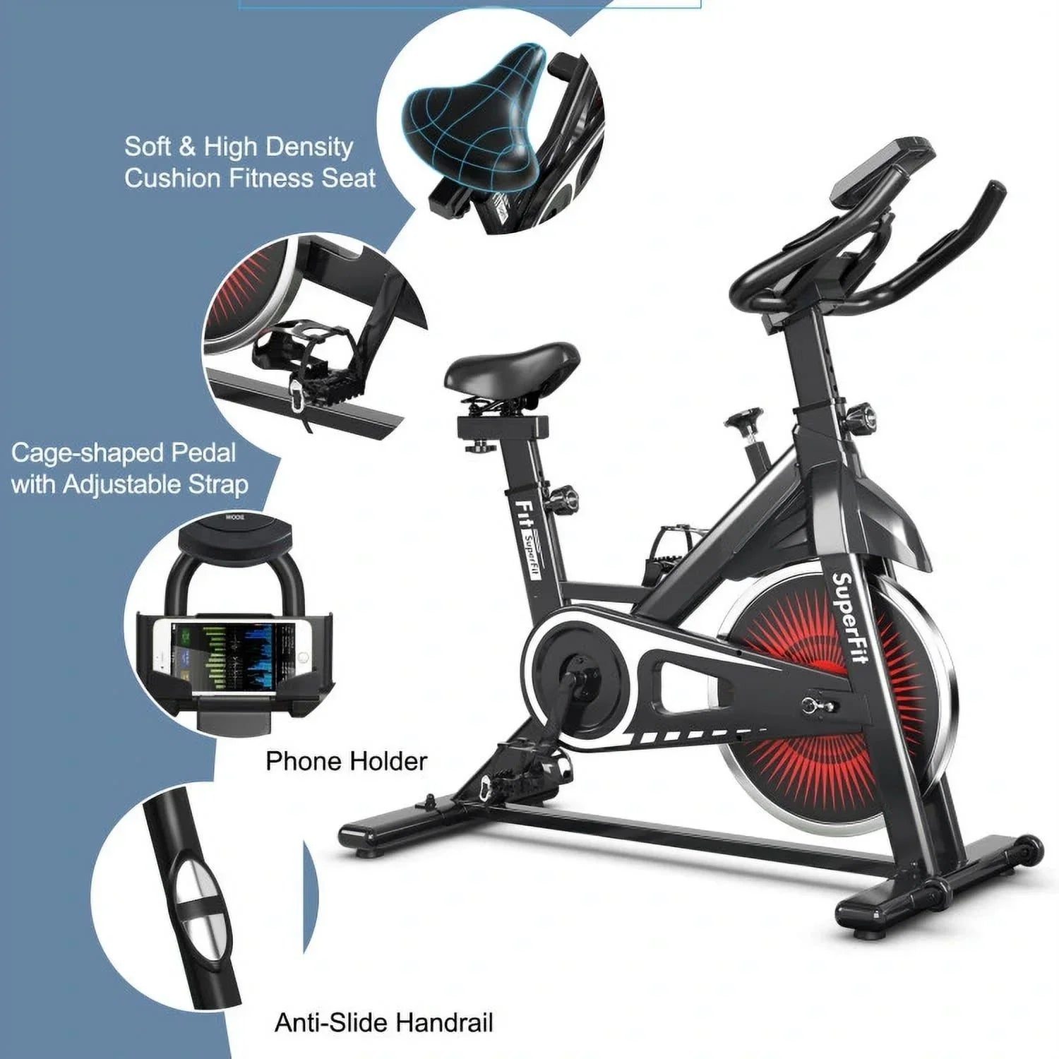 FEIKUQI Exercise Bicycle, Adjustable Resistance Silent Belt Drive, Gym Indoor Stationary Bike, Red