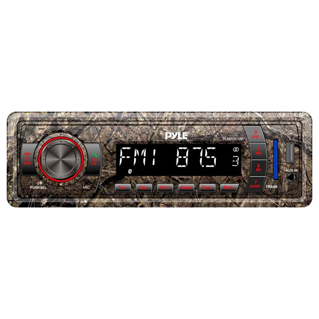 Pyle Marine DIN Bluetooth MP3 USB AUX Camo AM/FM Radio, 6x 6.5" Waterproof Camouflage LED Speakers, Elite Series 4-Channel Amplifier, Stereo Protection Enrock Antenna, 18-G 50 Ft Wire, Amp Install Kit