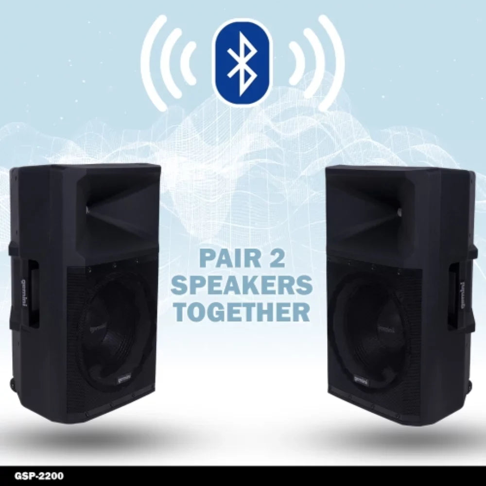 Gemini Sound GSP-2200 Pro DJ Audio 2200 Watt Portable Bluetooth Media PA System Speakers