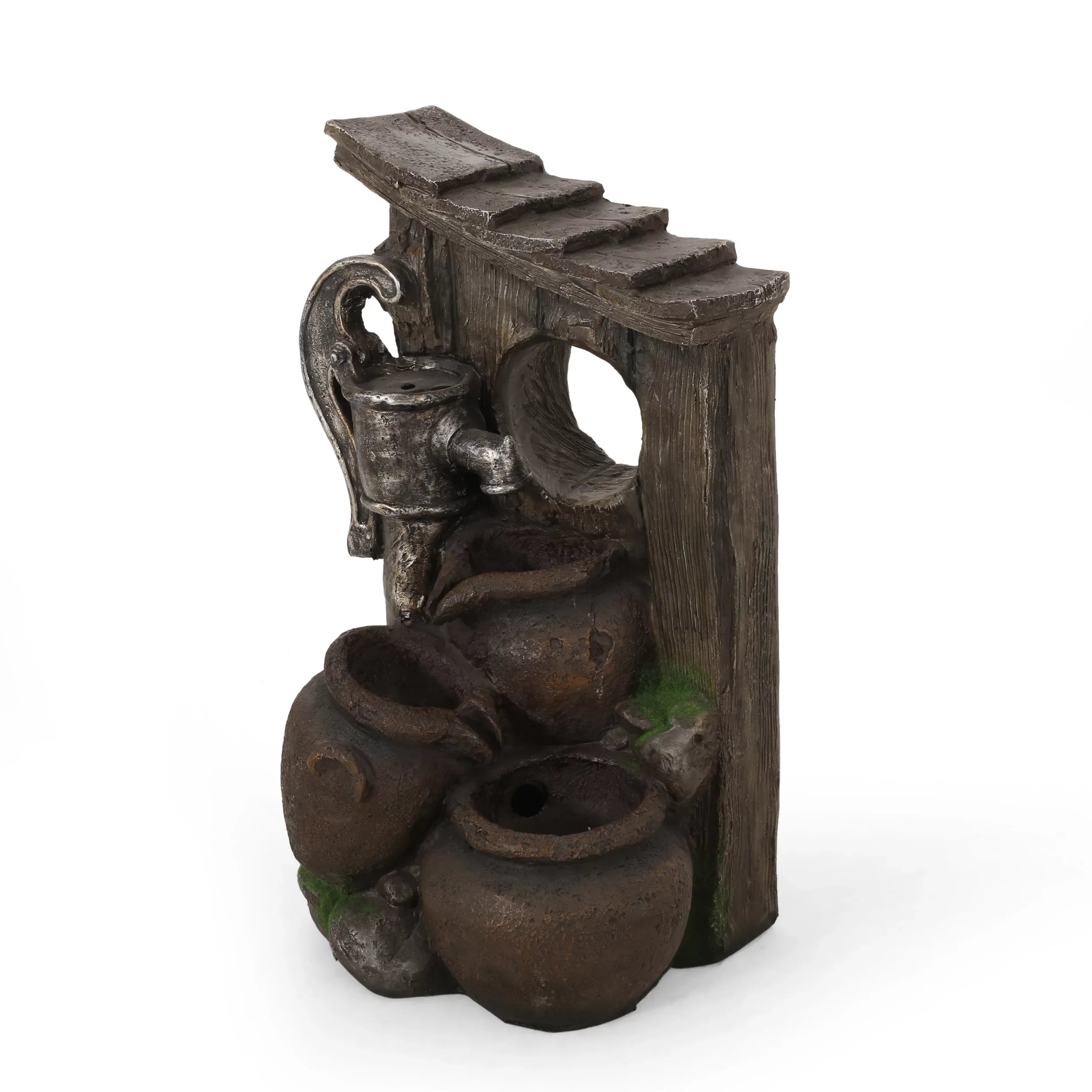 Haralson Outdoor 3 Tier Jar Fountain, Brown and Gray