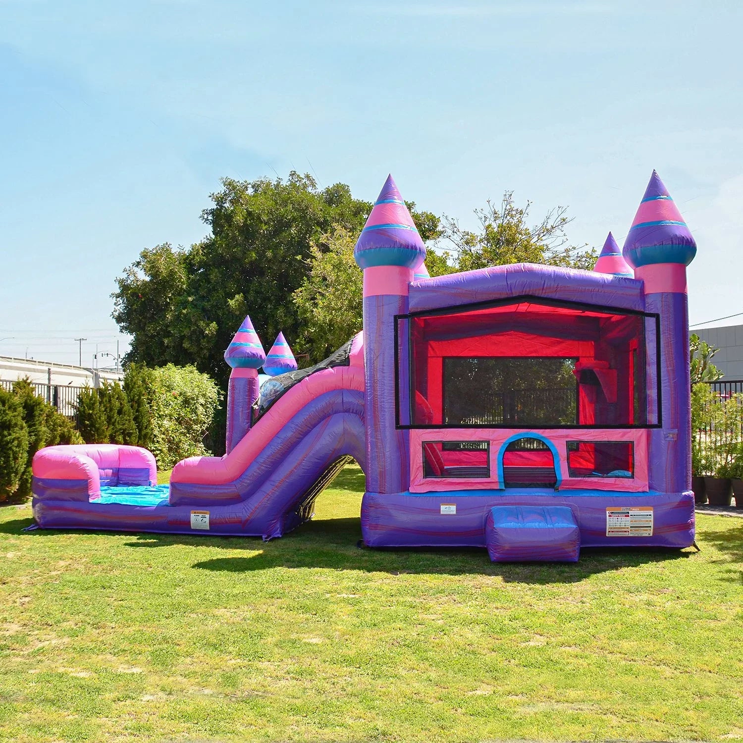 JumpOrange Commercial Grade Inflatable Bouncer with Dual Slide, for Adults and Kids, Wet Dry Use, Includes Heavy Duty Blower, Stakes and Storage, Blowup Playset, Princess Pink Purple