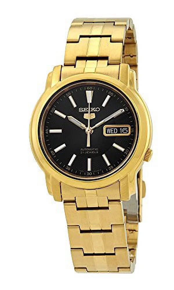 Seiko #SNKL88 Men's Gold Tone Stainless Steel Black Dial Automatic Watch