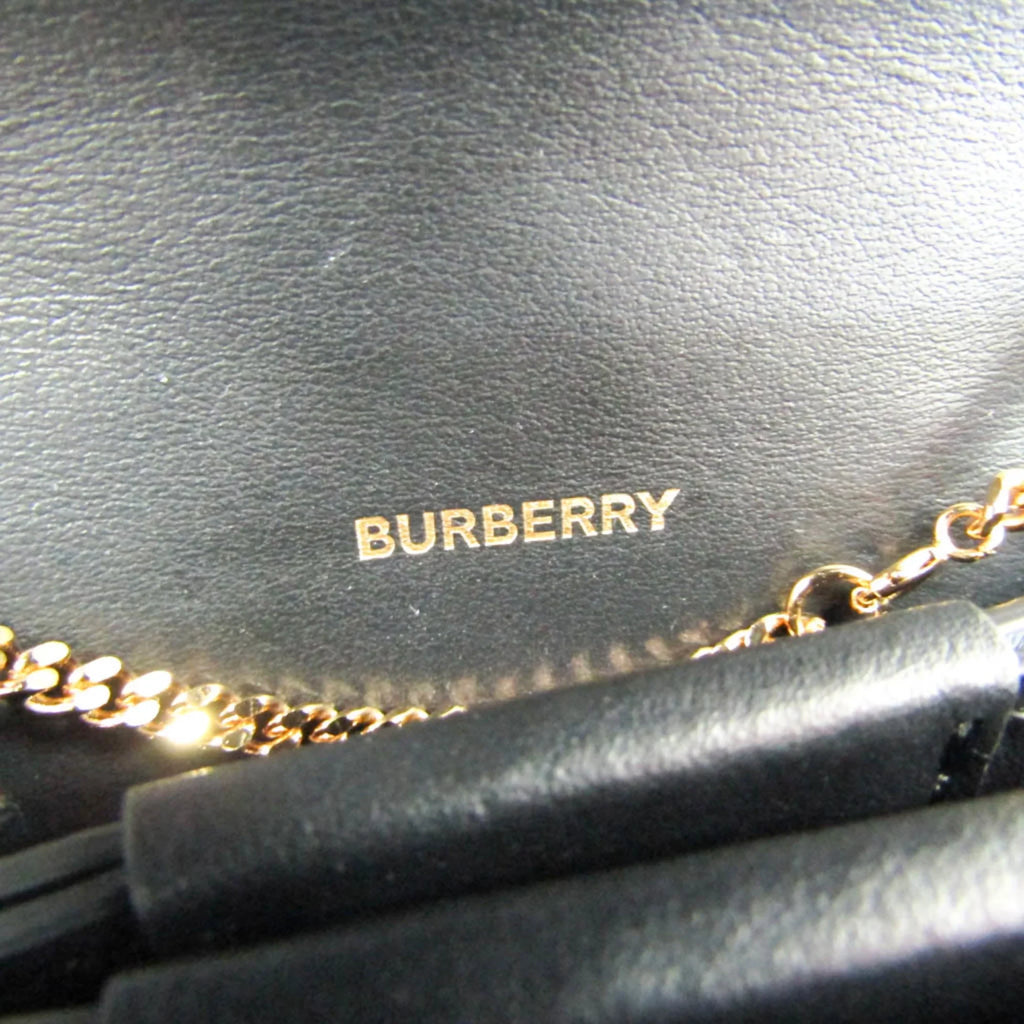 Pre-Owned Burberry Chain Coin Case 8011333 Leather Card Case Black (Good)