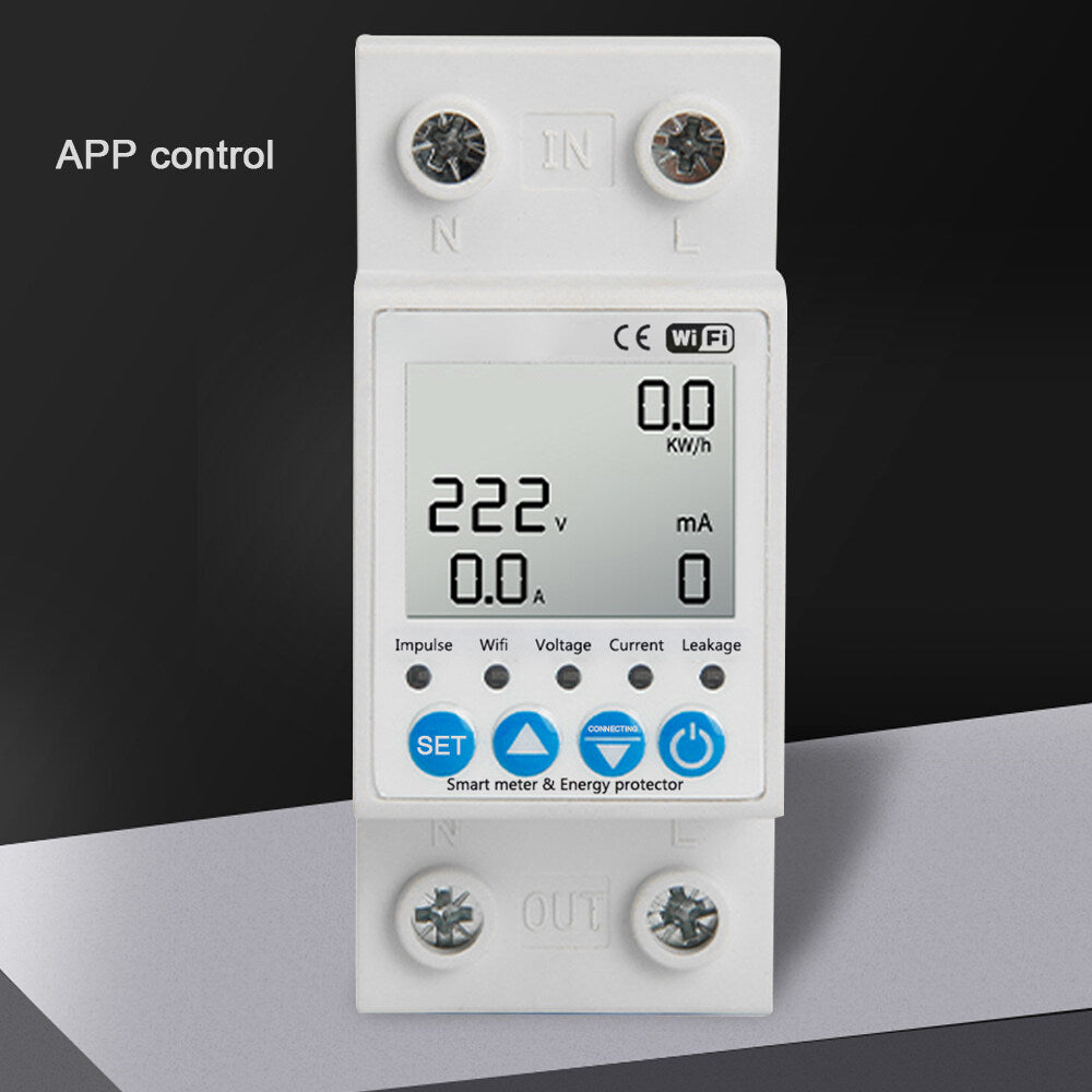 Tuya WiFi Intelligent Leakage Protecting Switch Current Voltage Monitoring Circuit Breaker Timer Function Power Meter Suitable with Amazon Alexa and Google home for Voice Control