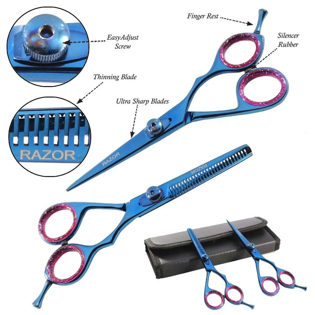 Defender Blue Professional Razor Edge 2-piece Hair Cutting Scissors Set