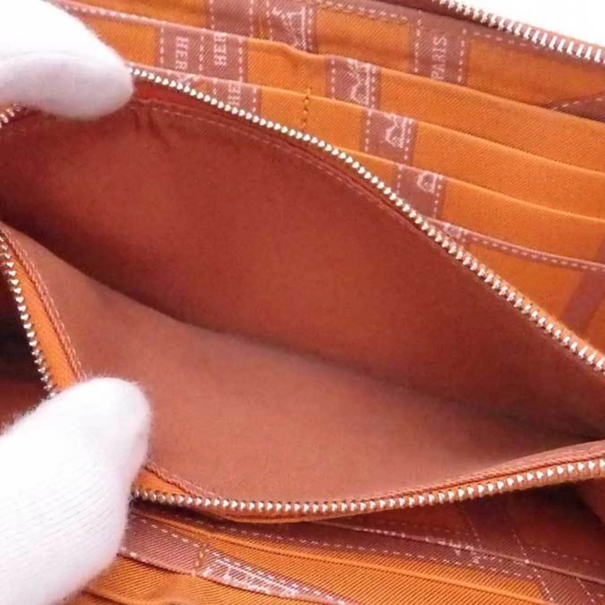 Pre-Owned Hermes HERMES Round Zipper Long Wallet Azap Silk In Leather Brown x Orange Silver Women's (Good)