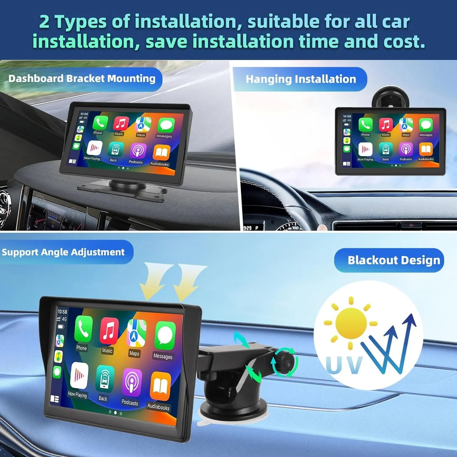 Podofo 12-30V 7" Portable Touch Screen Car Stereo Radio Wireless Carplay Android Auto Mirror Link FM Bluetooth TF/USB for Car Suv Van Pickup, with Backup Camera