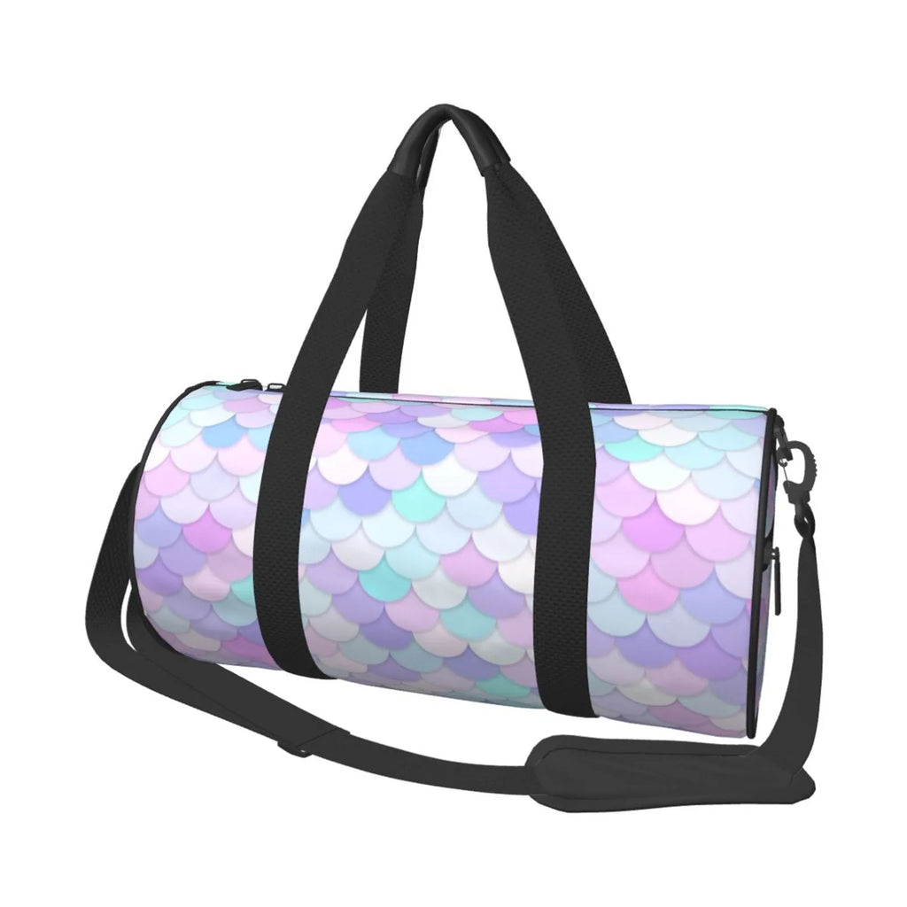 Coaee Rainbow Scales Large Capacity Travel Luggage Bag Cylinder Gym Bag Waterproof Sports Bag with Pocket and Compartment
