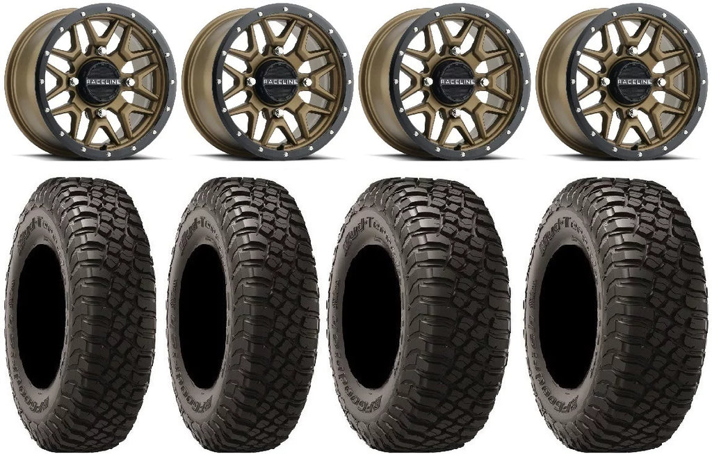 Raceline Krank 14" Bronze Wheels 27" BFG KM3 Tires Can-Am Commander Maverick Renegade Outlander Defender