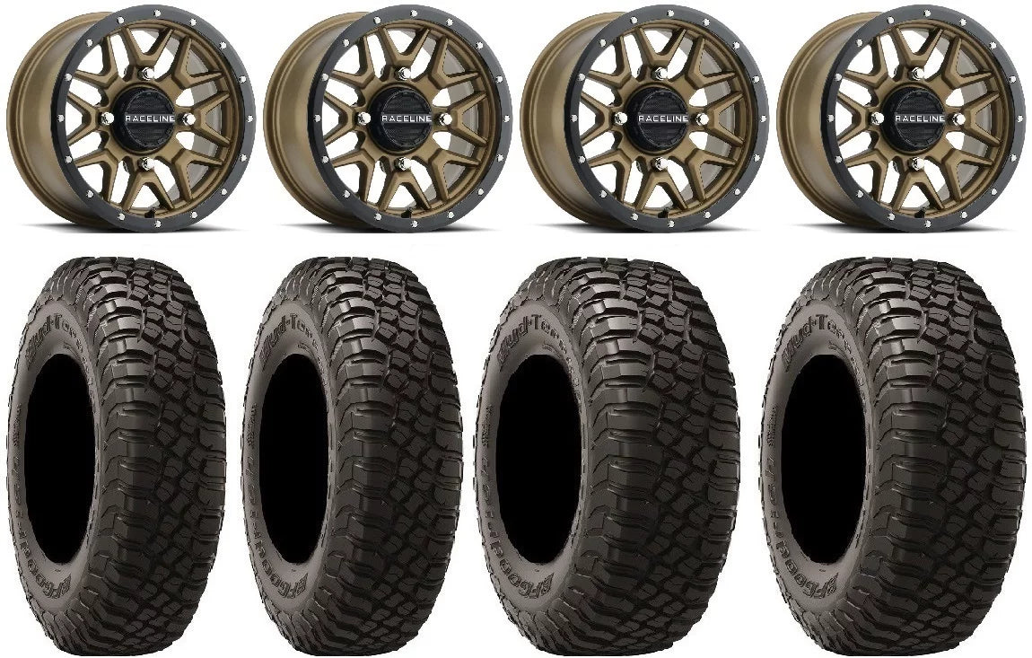 Raceline Krank 14" Bronze Wheels 27" BFG KM3 Tires Can-Am Commander Maverick Renegade Outlander Defender