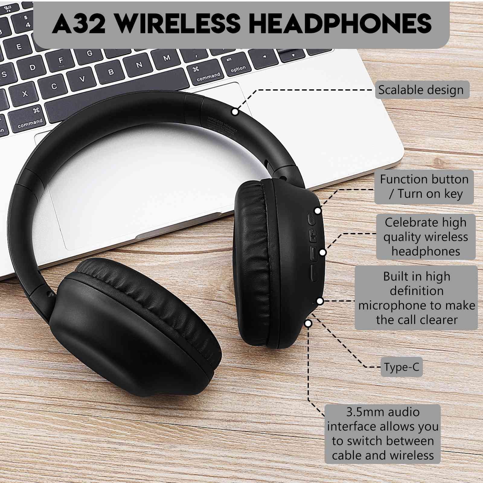 UrbanX UX35 Wireless Bluetooth Stereo Earphones with High Resolution Audio, Deep Bass, Superior Comfort Over The Ear Headphones with Mic for ZTE Axon 30 Pro 5G Phone Call Support