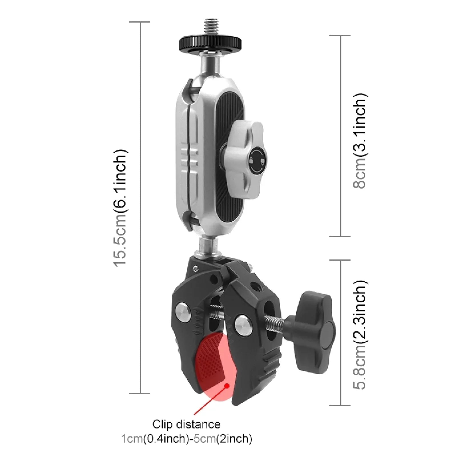 Aluminum Alloy Camera Mount Clamp - Bicycle Handlebar Adapter, 1.5kg Load Capacity, Dual Rotatable Ball Head, Adapter, Matching with AKASO, DJI, Hero 11/10/9/8/7, Insta360