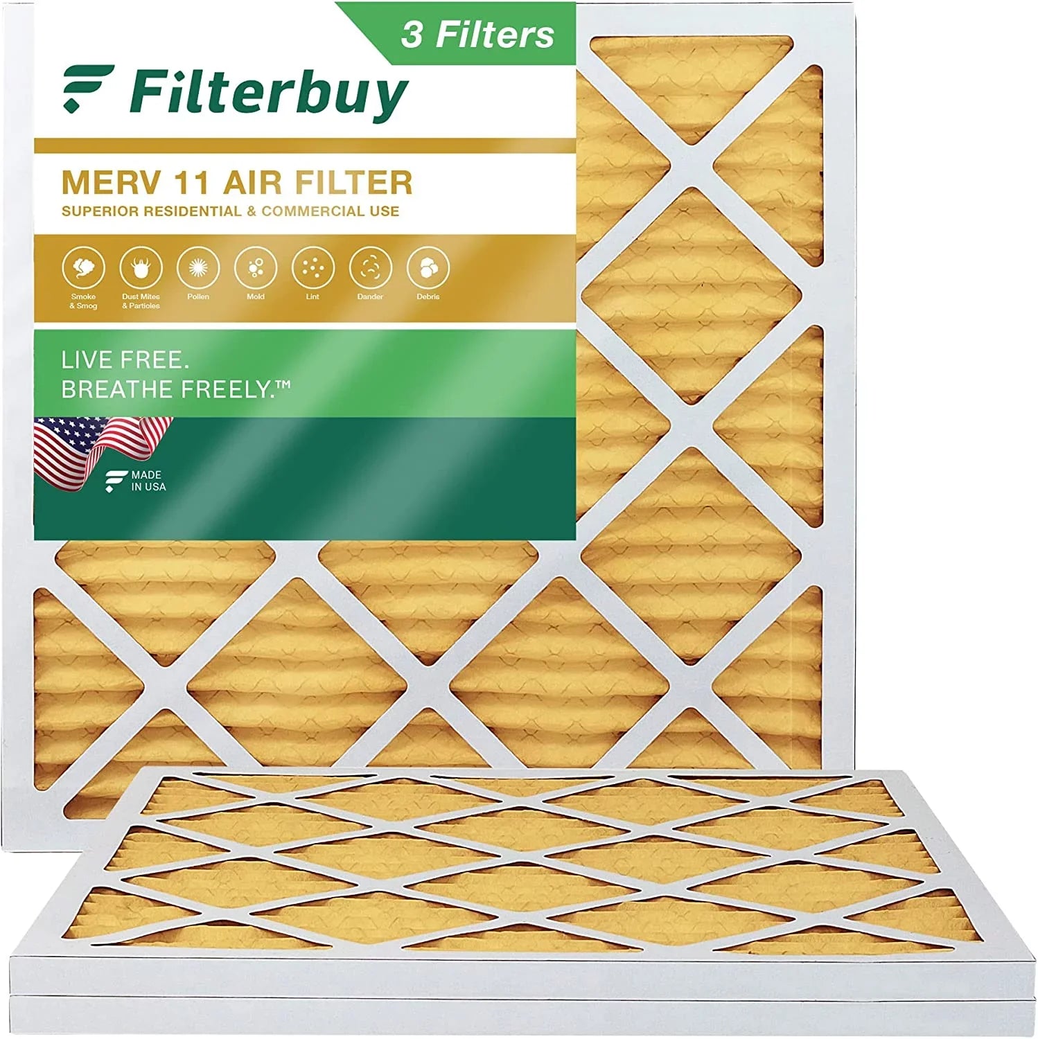Filterbuy 18x18x1 MERV 11 Pleated HVAC AC Furnace Air Filters (3-Pack)
