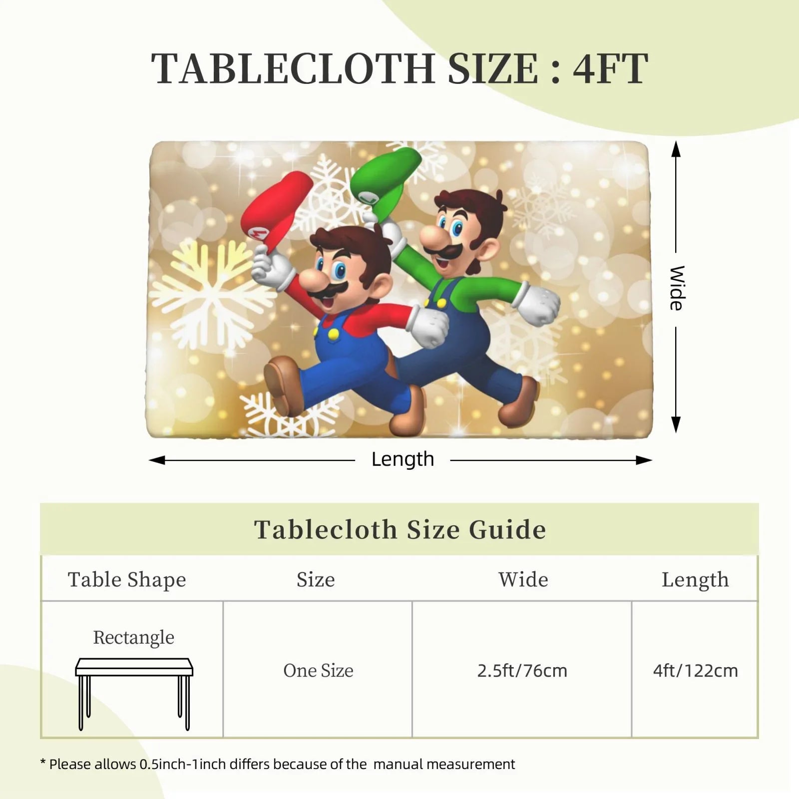 Bros Luigi's Mansion Mario Elastic Edged Table Coating Reusable Fitted Rectangle Tablecloth For Dining Kitchen Party 2.5X4ft