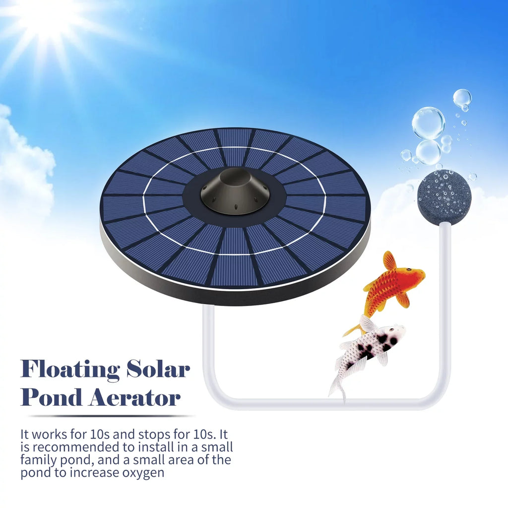 Mixfeer Solar Pond Aerator Oxygen Pump With Air Hose and Bubble Stone Water Pond Aerator Fish Oxygenator for Birdbath Fountain Small Pond Water Circulation