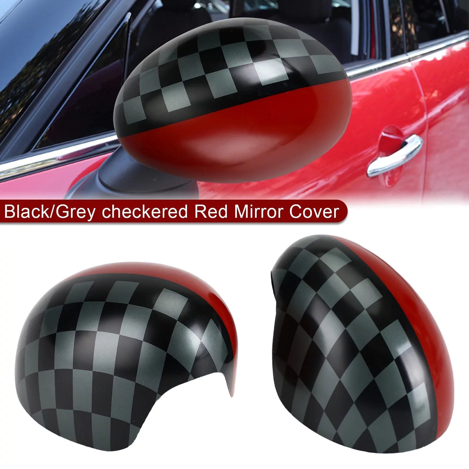 Black/Grey checkered Red Mirror Shield for MINI Cooper Hardtop F55 F56