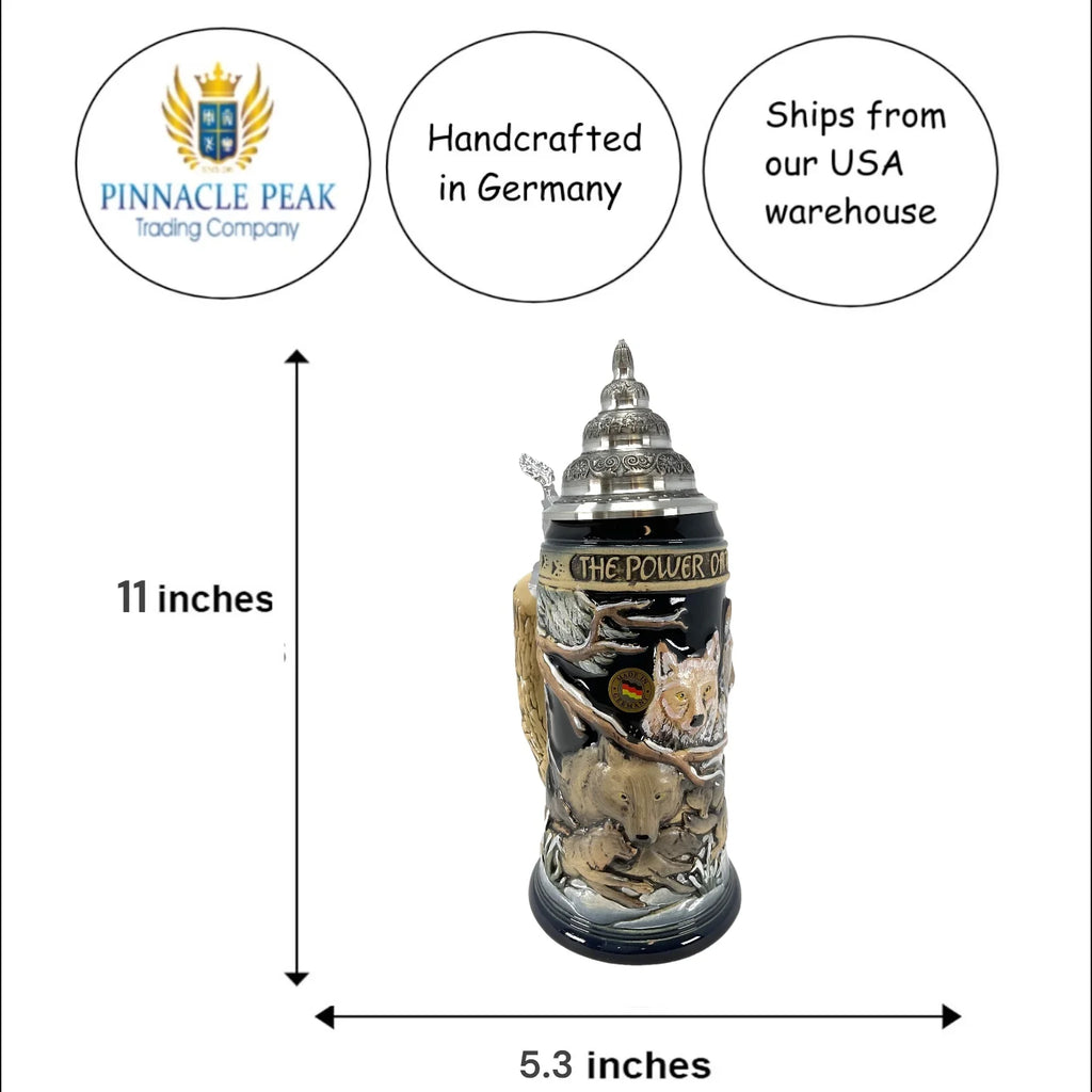 Pinnacle Peak Trading Power of the Pack Wolves in the Snow German Beer Stein .75 Liter Wolf